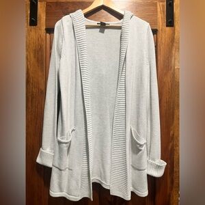 Tahari Light Gray Open-Front Hooded Cardigan